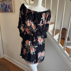 Arula  Long Sleeve Romper, Black with Bird & Flower Pattern Size A (14/16)